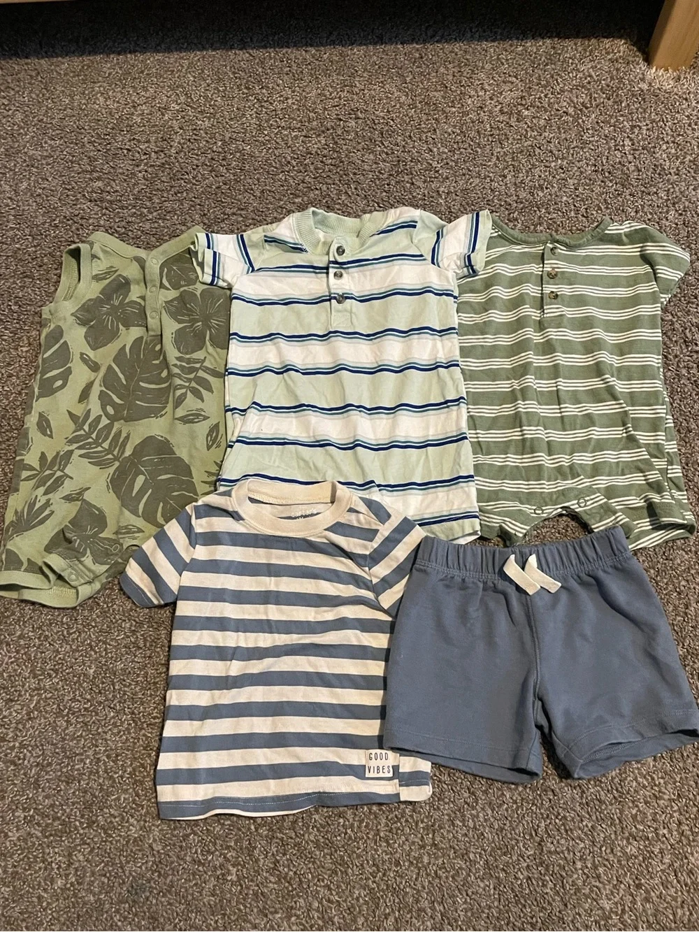 12 Month Striped and Solid Summer Top & Short Set & 3 Set of Rompers